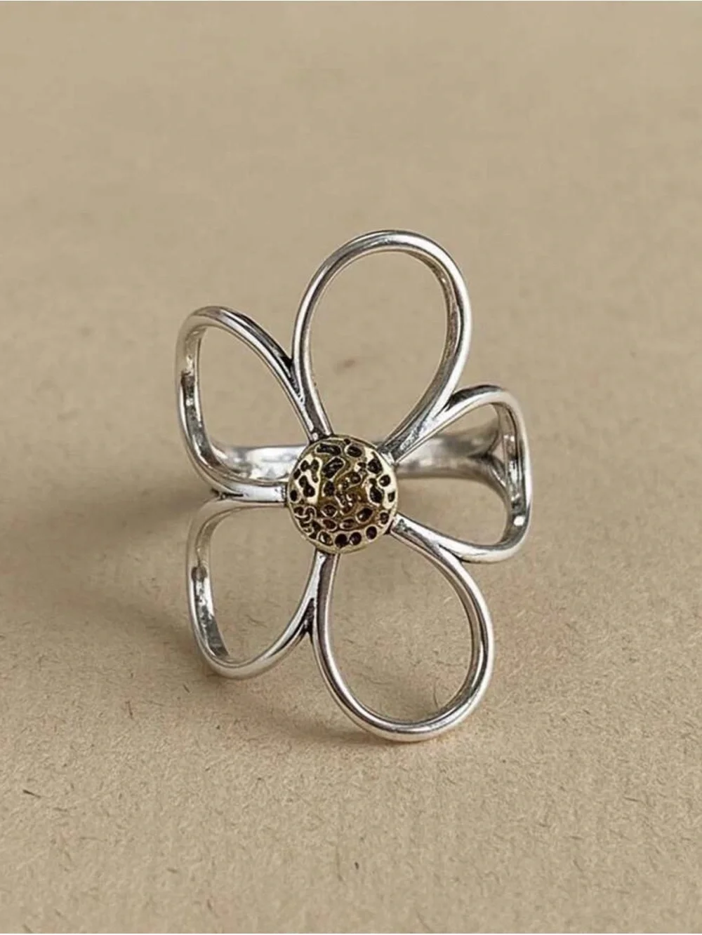 Open Flower Ring Floral Statement Fashion